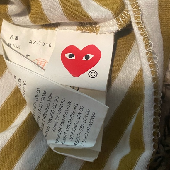 Comme Des Garcons PLAY Little Heart Long Sleeve Striped T-shirt Yellow/Blue - Picture 4 of 4